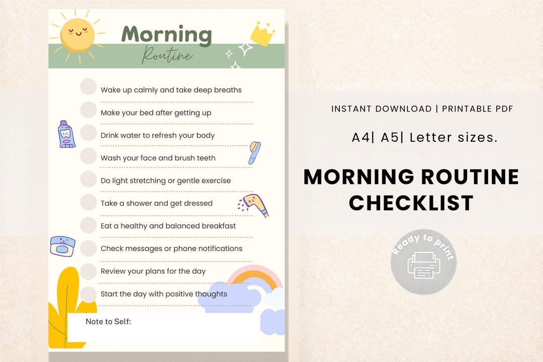 Free Pdf Morning Routine Morning Routine Checklist Printable, Daily Habit Tracker PDF, A4 A5 ...
