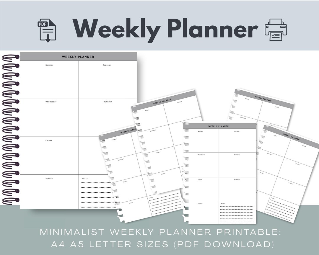 Minimalist Weekly Planner Printable, A4 A5 Letter Sizes (PDF Download ...
