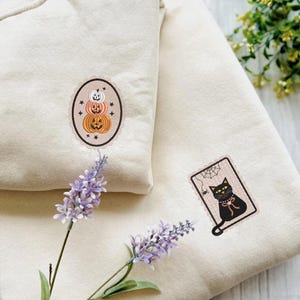 Vintage Halloween Machine Embroidery Designs Set of 4, Cute Ghost Black Cat Skeleton Pumpkin Frame Fill Stitch PES DST Digital File