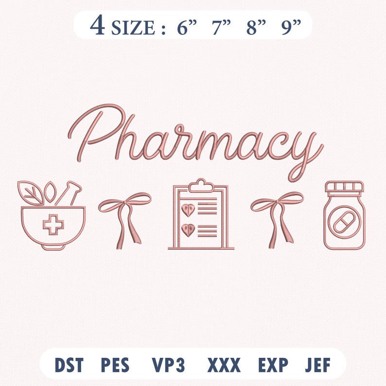 Pharmacy Embroidery Design, Coquette Bow, Medical Machine Embroidery ...