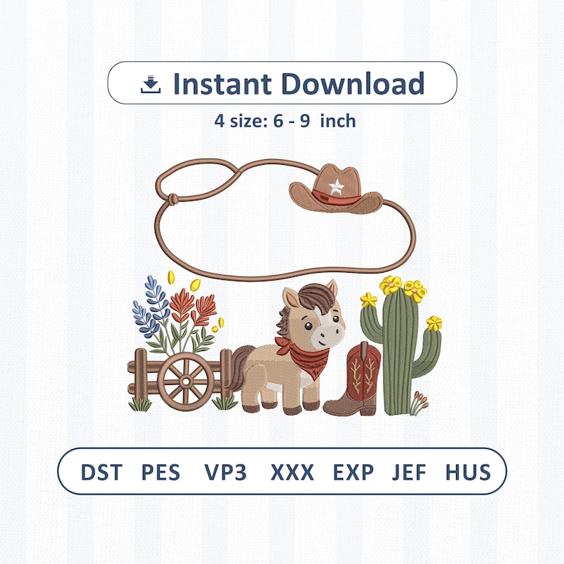 Baby Boy Western Embroidery Design, Cowboy Lasso Name Frame Embroidery ...