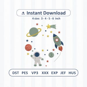 Space Wreath Embroidery Design, Astronaut and Rocket Ship Circle Pattern, Solar System Machine Embroidery File for Kids, Outer Space Frame