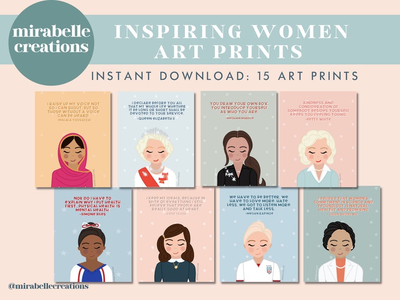 Inspiring Women Digital Download Art Prints, Classroom Art, Teacher Art, Art Bundle, Nursery Art, Kids Art, DIGITAL DOWNLOAD Wall Decor image 1