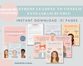 All About Stress Leading to Conflict Enneagram Art and Resource Bundle, Enneagram Journal, Wellness worksheet, self awareness, self explore