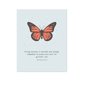 Inspirational Butterfly Digital Art Print, Self-Care & Growth Quote Poster