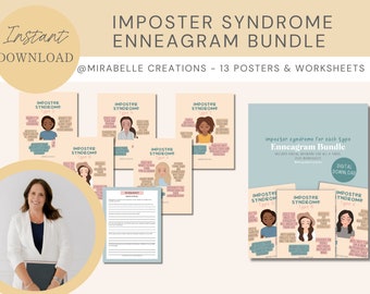 Imposter Syndrome Resources, Imposter Syndrome Signs Enneagram Type Bundle, Enneagram, well-being worksheet, self-awareness, posters