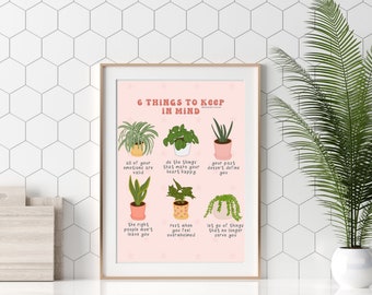 Things to Keep in Mind Poster, Self-Care Wall Art, Self-Love print, Positive Affirmations, cute plant art decor, Inspirational Art