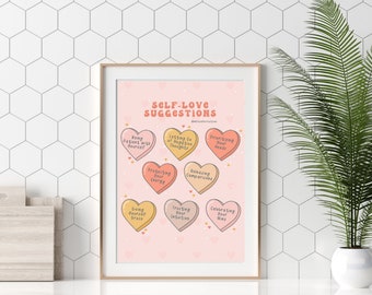 Self Love Suggestions poster, Inspiration art print, positivity psychology, affirmations, therapy office decor, mental wellbeing