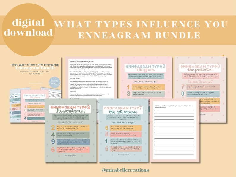 What Types Influence Your Personality Enneagram Art and Resource Bundle, Enneagram Journal, Wellness worksheet, self awareness, self explore image 1