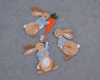Lindo set de regalo de conejito Parche termoadhesivo/Insignia de animal/Parche bordado/Bordado DIY/Parche decorativo/Aplicación bordada/Regalo para amantes de los conejos