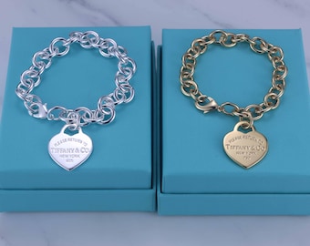 Bracciale a cuore in argento 925, bracciale da donna Tiffany, confezionato in scatola regalo, regalo di compleanno