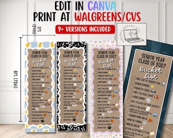 Editable Senior Year Bucket List Banner, Class of 2027 Graduation Banner, Senior Checklist Poster, Senior Banner, Walgreens Banner 2x6