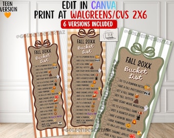 Teen Fall Bucket List Banner, Fall Activities Checklist, Autumn Bucket List for Teens, Editable Canva Banner, Walgreens 2x6 Fall Printable