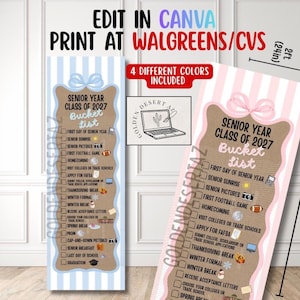 Senior Year Bucket List Banner, Class of 2027 Graduation Banner, Senior Checklist, Senior Banner, Editable Template, Walgreens Banner 2x6