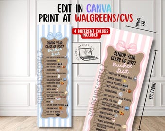Banner für die Bucket List im letzten Schuljahr, Abschlussbanner für den Jahrgang 2027, Checkliste für das letzte Schuljahr, Banner für das letzte Schuljahr, bearbeitbare Vorlage, Walgreens-Banner (2x6 Zoll)