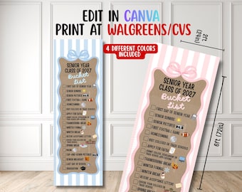 Senior Year Bucket List Banner, Class of 2027 Graduation Banner, Senior Checklist, Senior Banner, Editable Template, Walgreens Banner 2x6