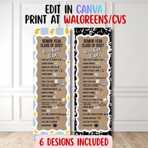 Bearbeitbares Banner für die Bucket List im letzten Schuljahr, Abschlussbanner für den Jahrgang 2027, Poster mit Checkliste für das letzte Schuljahr, Banner für das letzte Schuljahr, Walgreens-Banner 2x6