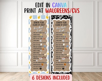Editable Senior Year Bucket List Banner, Class of 2027 Graduation Banner, Senior Checklist Poster, Senior Banner, Walgreens Banner 2x6