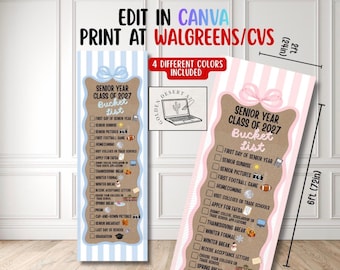 Senior Year Bucket List Banner, Class of 2027 Graduation Banner, Senior Checklist, Senior Banner, Editable Template, Walgreens Banner 2x6