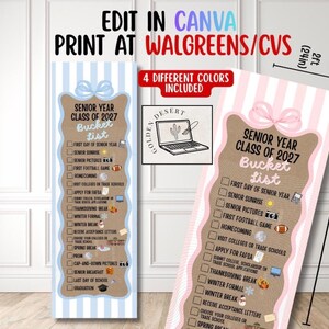 Senior Year Bucket List Banner, Class of 2027 Graduation Banner, Senior Checklist, Senior Banner, Editable Template, Walgreens Banner 2x6