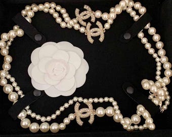 Vintage lange ketting met parel en diamant voor dames, geschenkverpakking, verjaardagscadeau.