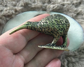 Massief messing Kiwivogel beeldje Vintage metalen vogel sculptuur thee huisdier bureau decor cadeau