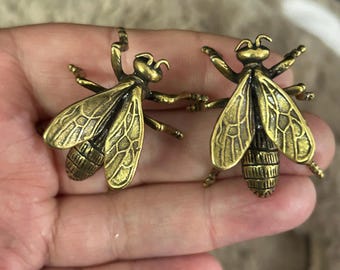 2pic Brass Honey Insect Figurines Set of Two Vintage Finish Tea Table Decor Zen Style Desk Ornament