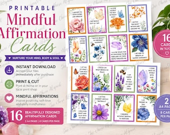 Mindfulness Affirmation Cards Printable | Self Care, Grounding Deck (Digital Download)