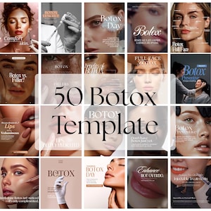 Modèles Instagram Botox | 50 modèles de carrousel Canva pour cliniques esthétiques et spas médicaux | Pack de publications modifiables pour les réseaux sociaux