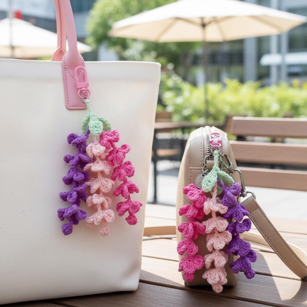 29 Wisteria Crochet Patterns for Floral Decor, Garlands, and Gifts 20 Wisteria Crochet Keychain