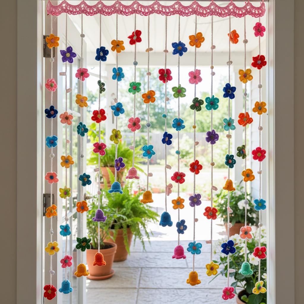 39 Beautiful Crochet Curtain Patterns to Dress Your Windows 33 Crochet Flower Garland Curtain