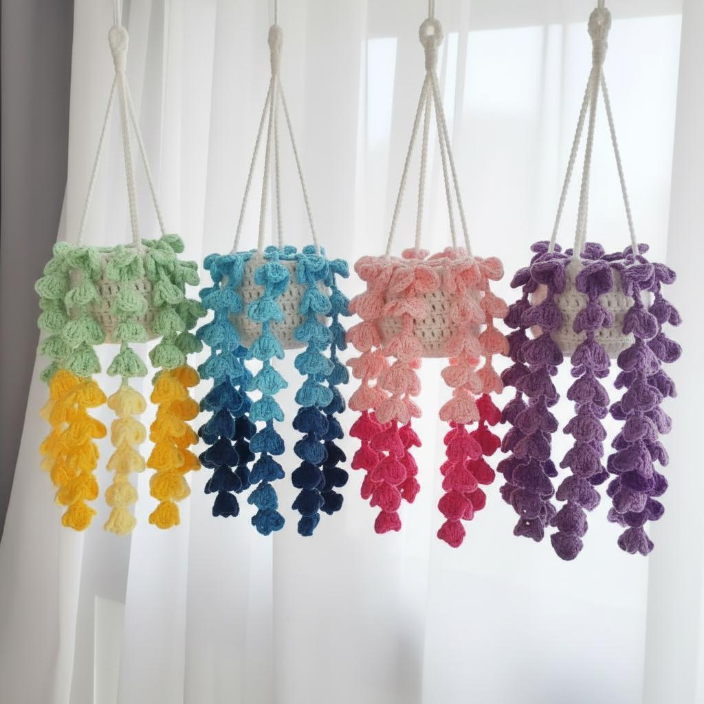29 Wisteria Crochet Patterns for Floral Decor, Garlands, and Gifts 19 Wisteria Crochet Hanging Plant