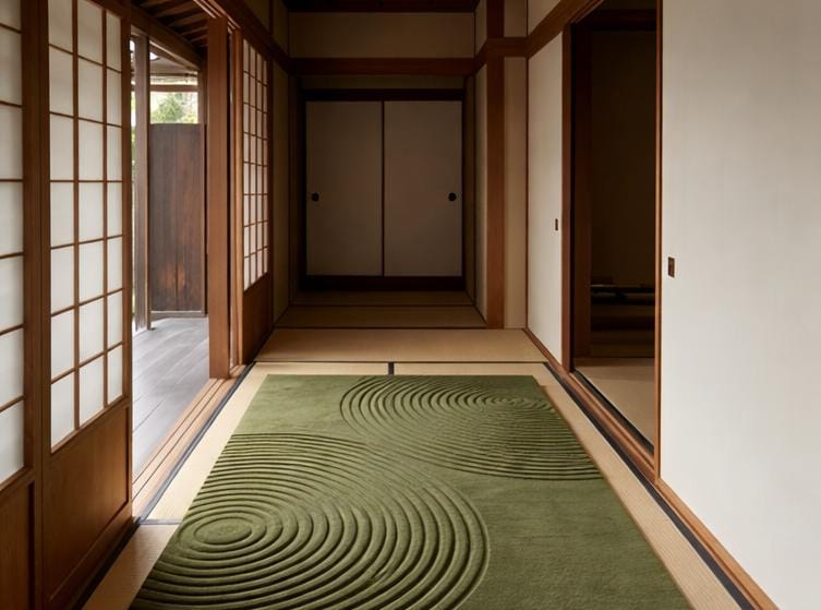 Zen Rug Patterns Japanese Zen Garden Rug, Green High-low Wave Pattern Carpet, Minimalist ...