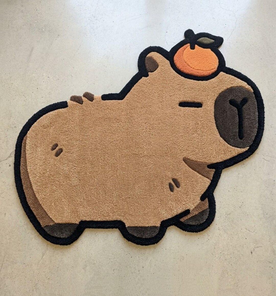 Capybara Rug Rectangle Hand Tufted Wool Bear Rug | Cartoon Capybara Carpet, Kawaii Room Decor ...