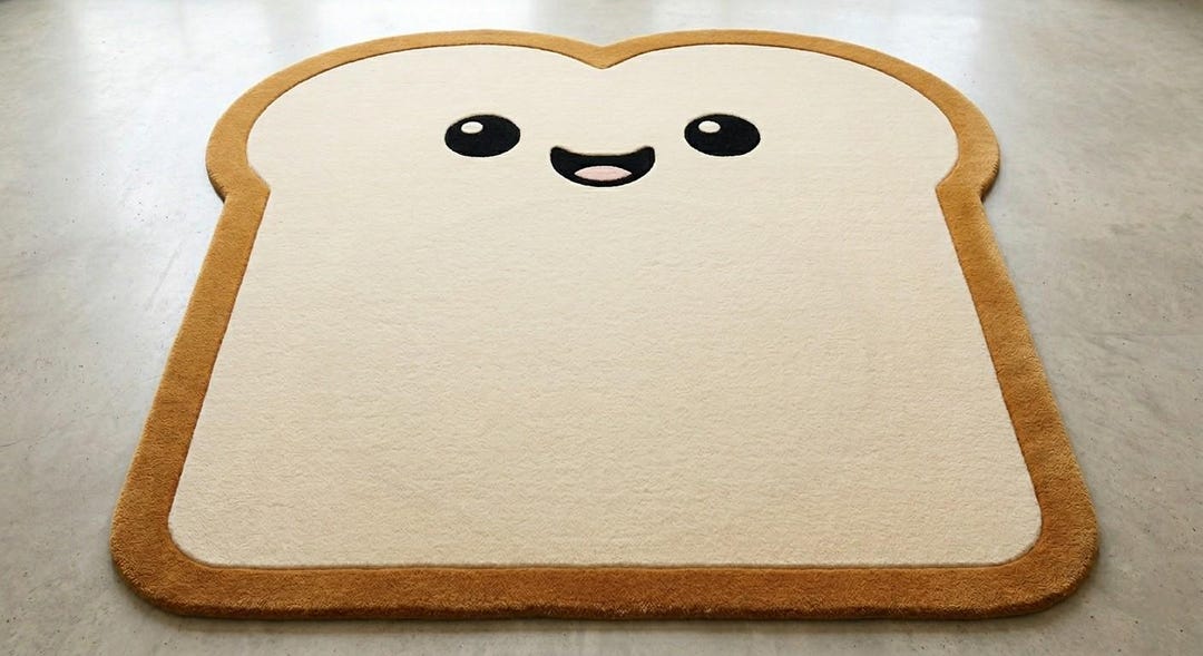 Toast Shaped Tufted Wool Rug, Kawaii Smiling Bread Floor Mat - Etsy