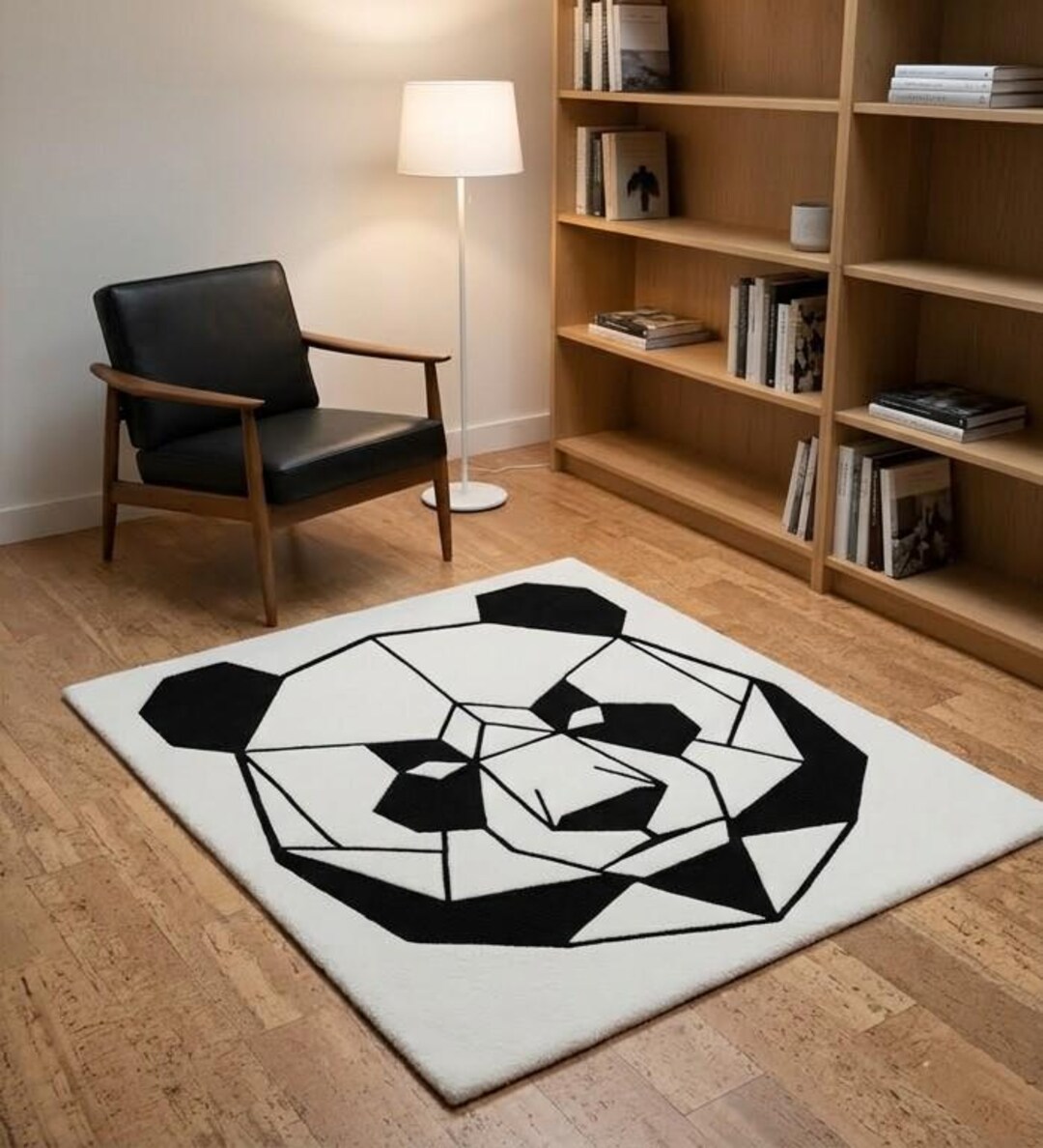 Real Panda Rug Geometric Origami Panda Wool Rug, Modern Minimalist Black White Carpet ...