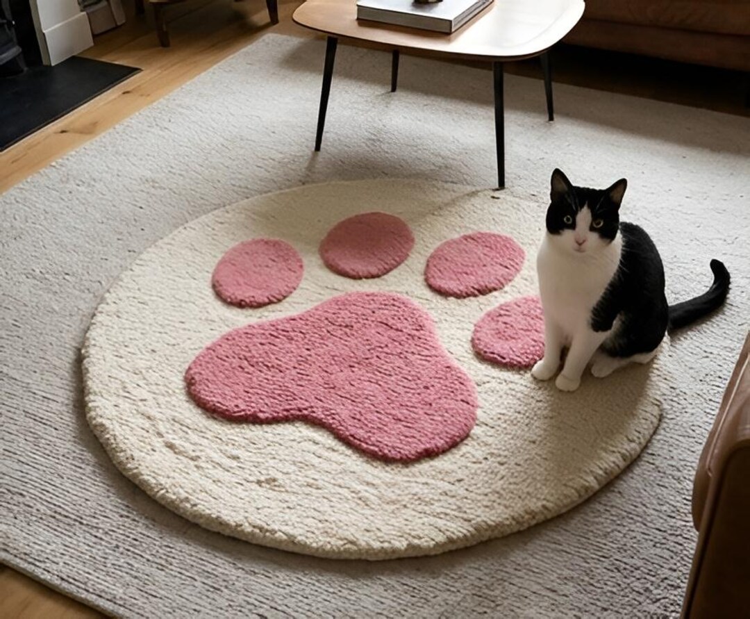 Dogtooth Rug Hand-tufted Chunky Wool Paw Print Rug - Cozy Home Decor, Pet Lover Gift ...