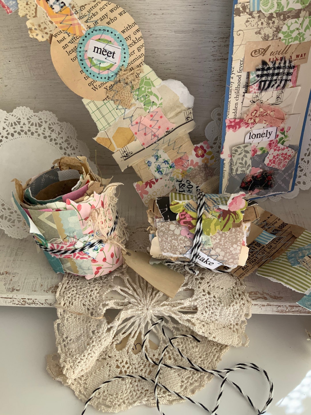Snippet Roll Paper Ephemera Lace Doily Lace Vintage Book Pages Etsy