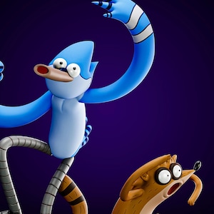 Standbeeld van Mordecai Rigby Duo Regular Show – cartoon 3D-printmodel (STL-download)