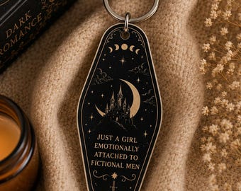 Llavero "Emocionalmente apegada a hombres ficticios" / Regalo gótico de Booktok / Llavero acrílico de motel de romance oscuro
