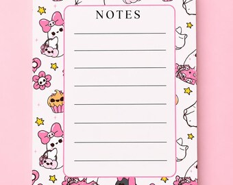 Bloc de notas Kawaii con calavera espeluznante / Bloc de notas rosa coqueto / Material de escritorio (5x7)