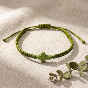 Pulsera de cruz hecha a mano, ajustable, pulsera de cuerda trenzada en varios colores, regalo de joyería cristiana para hombres y mujeres, pulsera estilo boho.