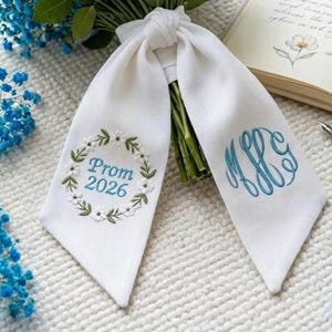 Embroidered Prom 2026 Satin Bouquet Sash, Graduation Name Ribbon, Personalized Monogram Ribbon, Custom Keepsake Bouquet Sash, Gift for Her