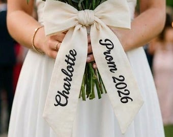 Embroidered Prom Couple Bouquet Sash, Class of 2026 Graduation Ribbon,Personalized Name Monogram, Custom Couple Decoration,Prom Gift for Her