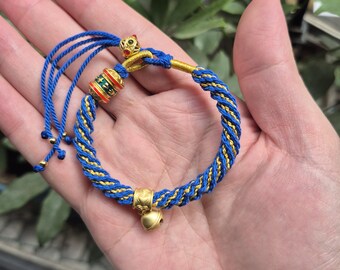 Braccialetto Buddha blu, braccialetto con cordino blu, braccialetto portafortuna blu