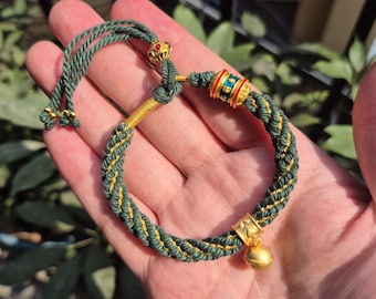 Braccialetto Buddha Verde, Braccialetto Tre Buddha, Braccialetto Portafortuna Verde