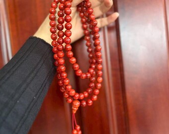 Mala di corallo rosso 8 mm, 108 perle di corallo 8 mm, Mala di corallo rosso 108