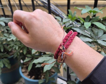 Pulsera roja doble, pulsera roja de la suerte, pulsera roja de protección