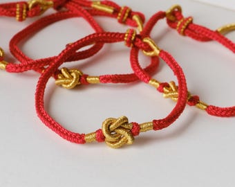 Pulsera de flores con nudo rojo, flor de hilo rojo, pulsera de flores de la suerte