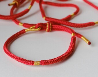 Pulsera de oro con hilo rojo, pulsera de oro rojo de la suerte, pulsera roja con línea de oro